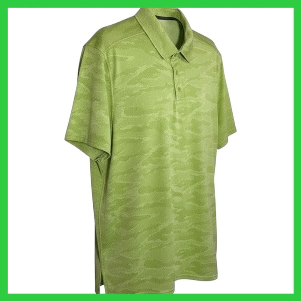 DSG Mens Lime Green Camo Performance Polo Shirt Short Sleeve Size L NWT